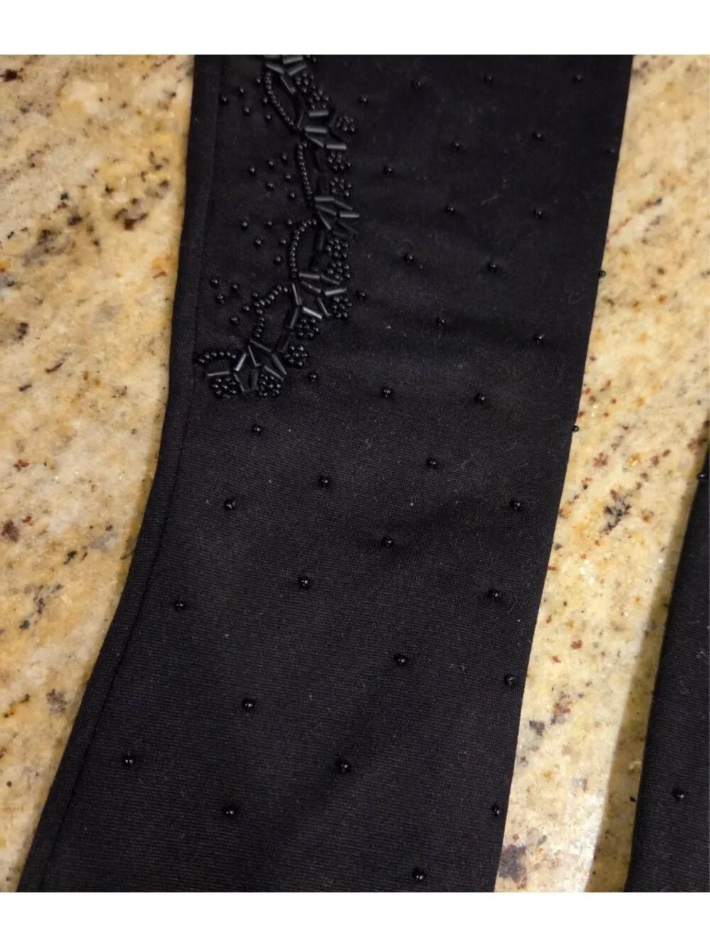 Vintage Womens One Size Stretch Nylon Black Formal Gloves Beaded 15